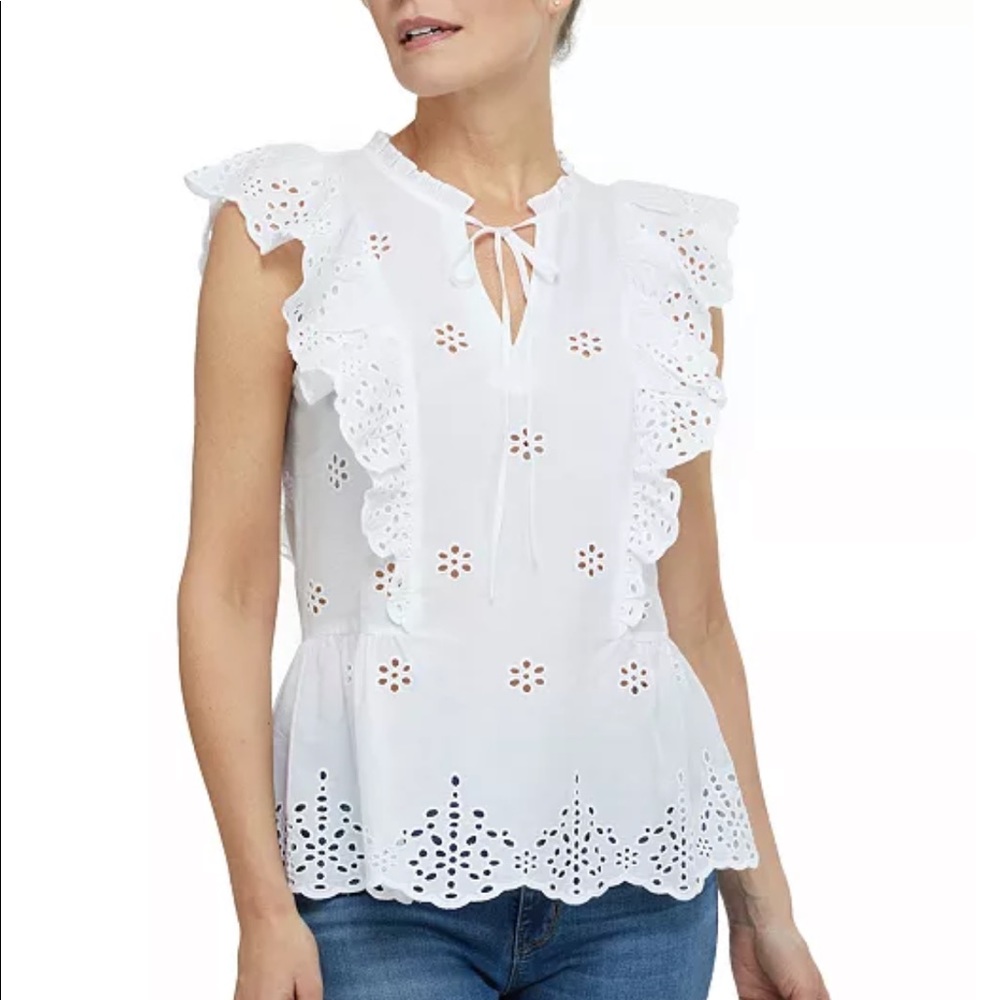 Laundry by Shelli Segal Tie-Neck Cotton Eyelet Top